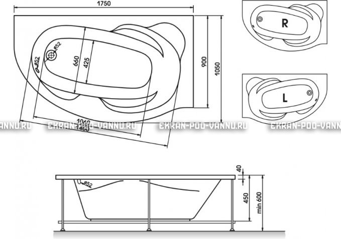 Акриловая ванна Relisan Liliya 175x90 – купить по цене 24570 руб. в интернет-магазине в городе Казань картинка 3