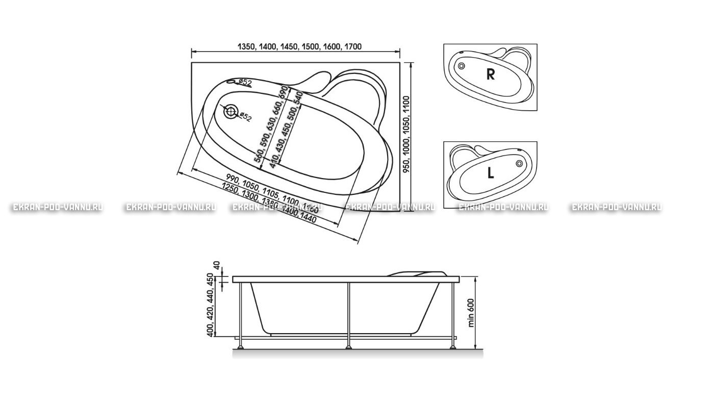 Акриловая ванна Relisan Ariadna 140x100 – купить по цене 24860 руб. в интернет-магазине в городе Казань картинка 10