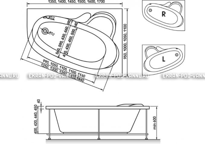 Акриловая ванна Relisan Ariadna 140x100 – купить по цене 24860 руб. в интернет-магазине в городе Казань картинка 3