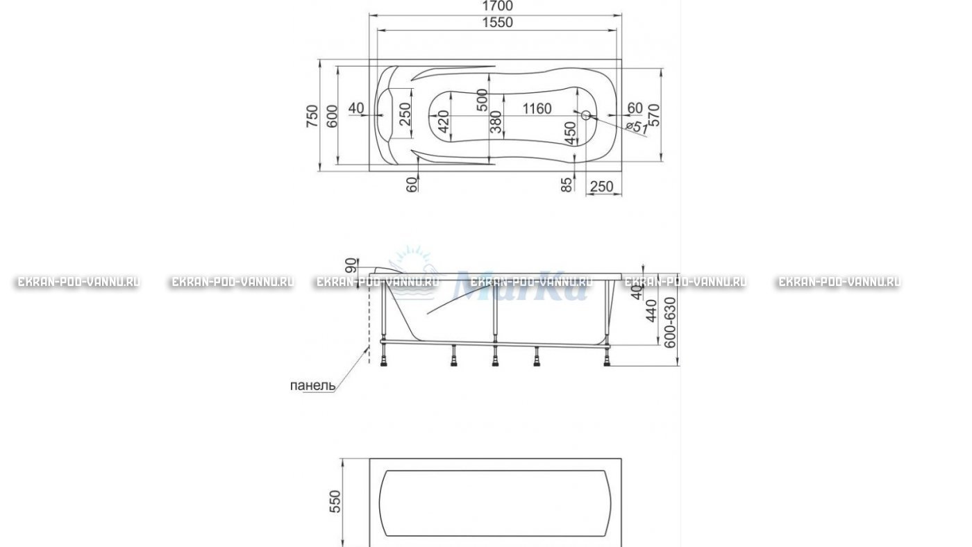 Акриловая ванна 1MarKa Calypso 170x75 – купить по цене 13950 руб. в интернет-магазине в городе Казань картинка 22