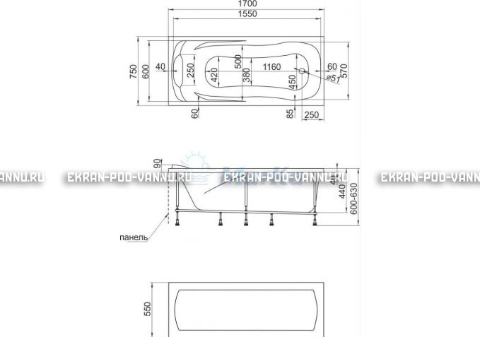 Акриловая ванна 1MarKa Calypso 170x75 – купить по цене 13950 руб. в интернет-магазине в городе Казань картинка 7