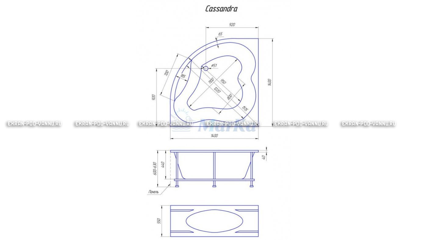 Акриловая ванна 1MarKa Cassandra 140x140 – купить по цене 18620 руб. в интернет-магазине в городе Казань картинка 19
