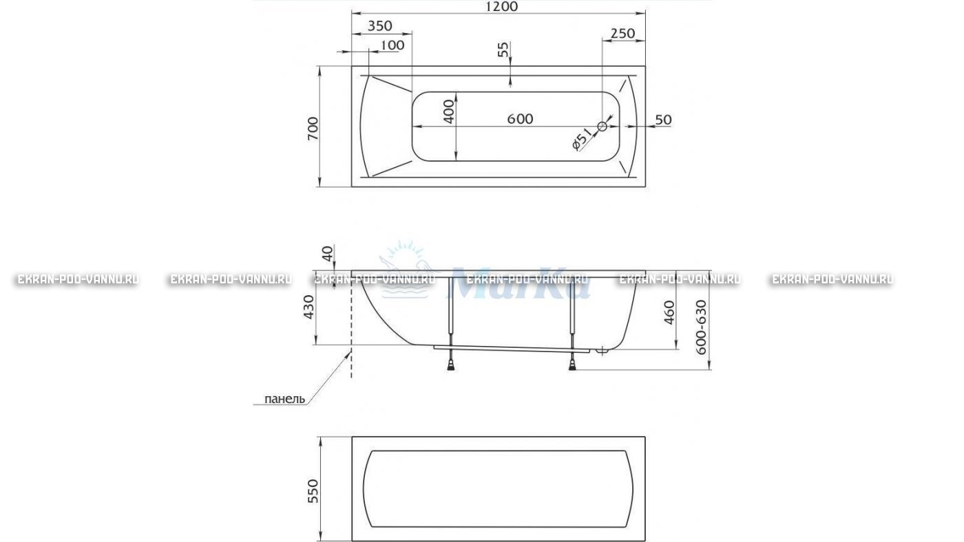 Акриловая ванна 1MarKa Modern 120x70 – купить по цене 7600 руб. в интернет-магазине в городе Казань картинка 13
