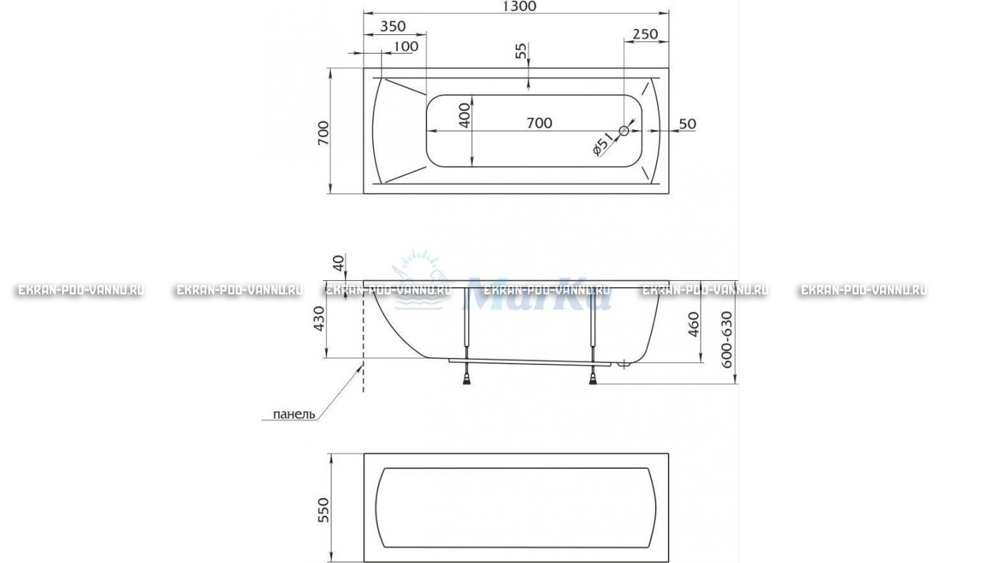 Акриловая ванна 1MarKa Modern 130x70 – купить по цене 8620 руб. в интернет-магазине в городе Казань картинка 16