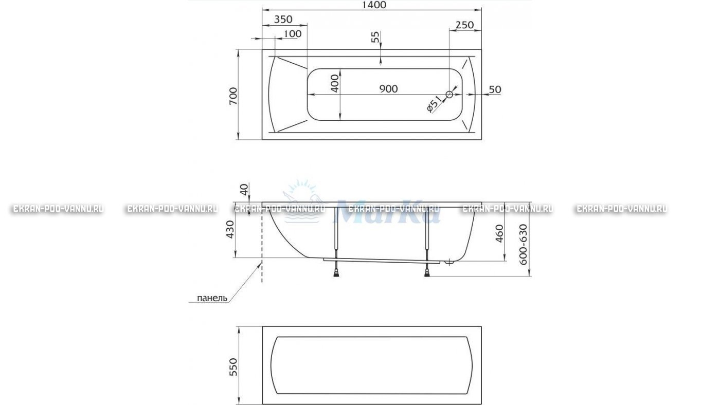 Акриловая ванна 1MarKa Modern 140x70 – купить по цене 8910 руб. в интернет-магазине в городе Казань картинка 16
