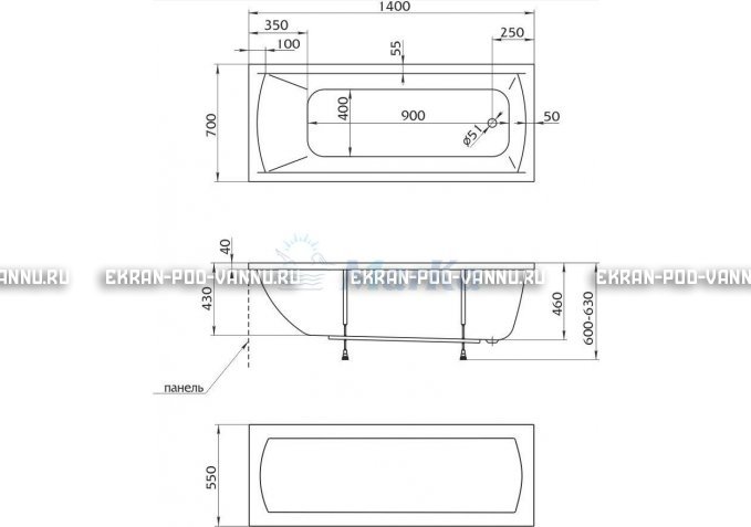 Акриловая ванна 1MarKa Modern 140x70 – купить по цене 8910 руб. в интернет-магазине в городе Казань картинка 5