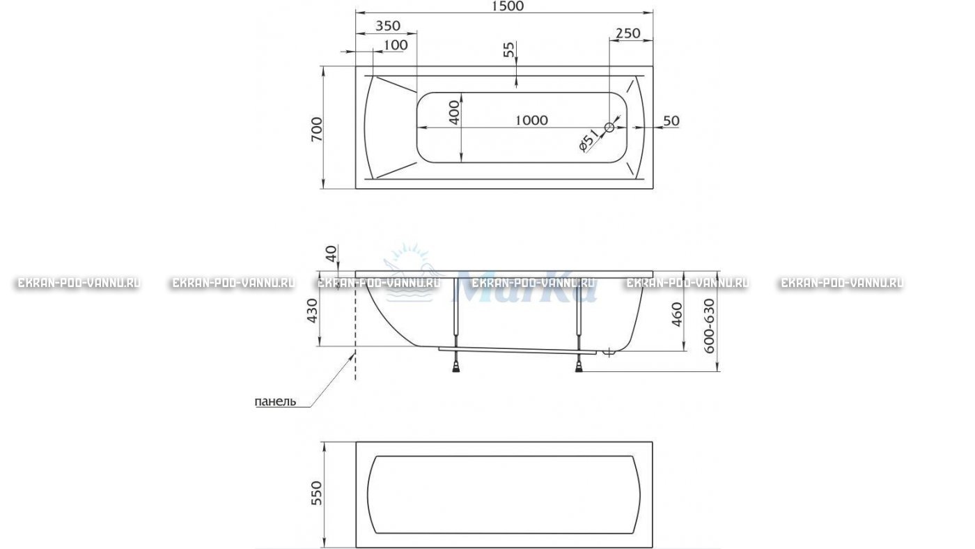 Акриловая ванна 1MarKa Modern 150x70 – купить по цене 9210 руб. в интернет-магазине в городе Казань картинка 13