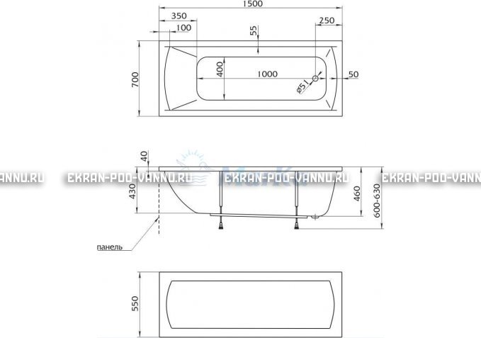 Акриловая ванна 1MarKa Modern 150x70 – купить по цене 9210 руб. в интернет-магазине в городе Казань картинка 4