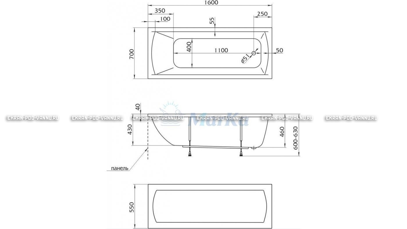 Акриловая ванна 1MarKa Modern 160x70 – купить по цене 9410 руб. в интернет-магазине в городе Казань картинка 16
