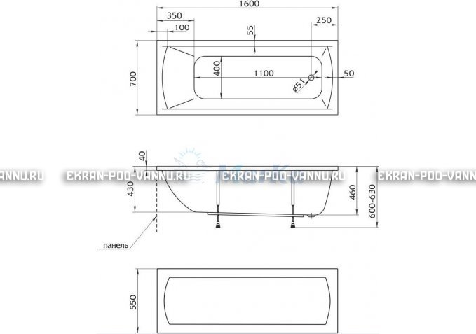 Акриловая ванна 1MarKa Modern 160x70 – купить по цене 9410 руб. в интернет-магазине в городе Казань картинка 5