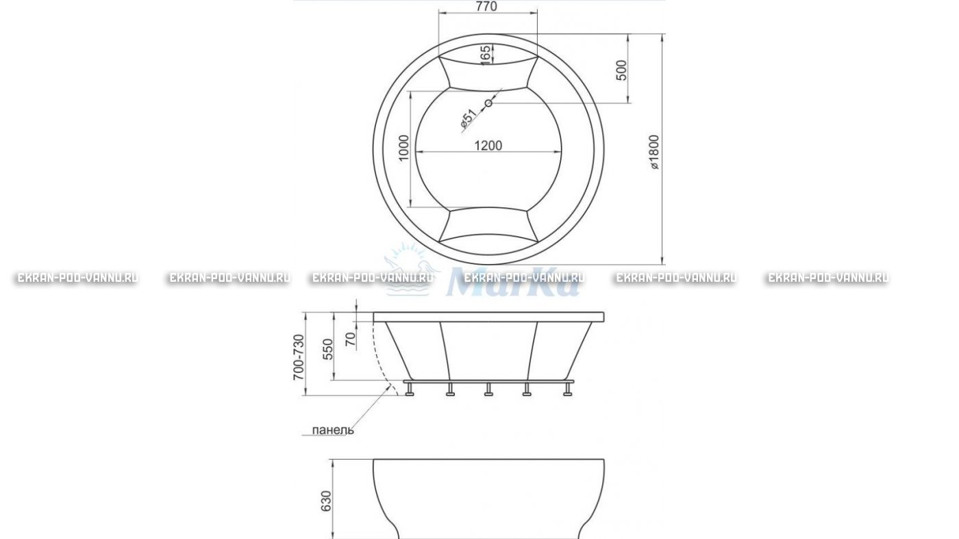 Акриловая ванна 1MarKa Omega 180x180  – купить по цене 42450 руб. в интернет-магазине в городе Казань картинка 13