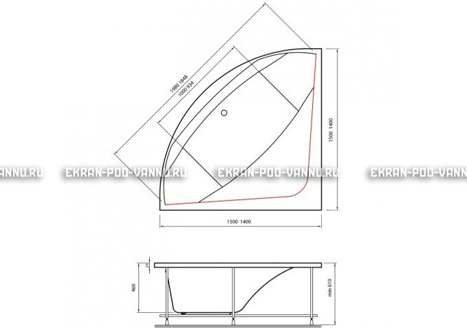 Акриловая ванна Vayer Boomerang 150x150 – купить по цене 59550 руб. в интернет-магазине в городе Казань картинка 4
