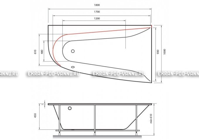 Акриловая ванна Vayer Boomerang 180x100 – купить по цене 53030 руб. в интернет-магазине в городе Казань картинка 2