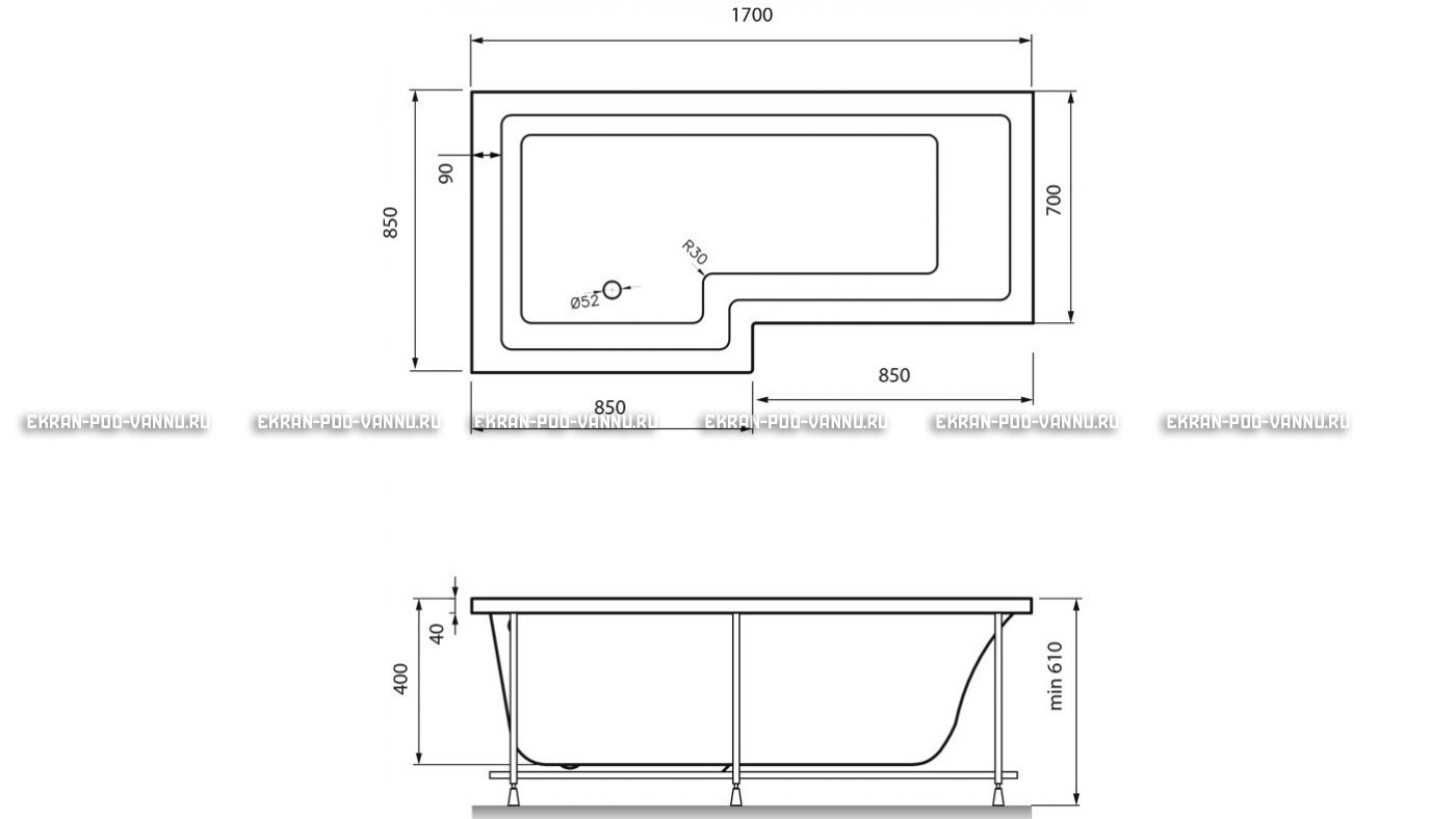 Акриловая ванна Vayer Options 170х70/85 – купить по цене 24110 руб. в интернет-магазине в городе Казань картинка 13