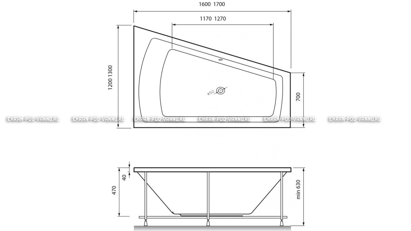 Акриловая ванна Vayer Trinitiy 170x130 – купить по цене 32590 руб. в интернет-магазине в городе Казань картинка 13